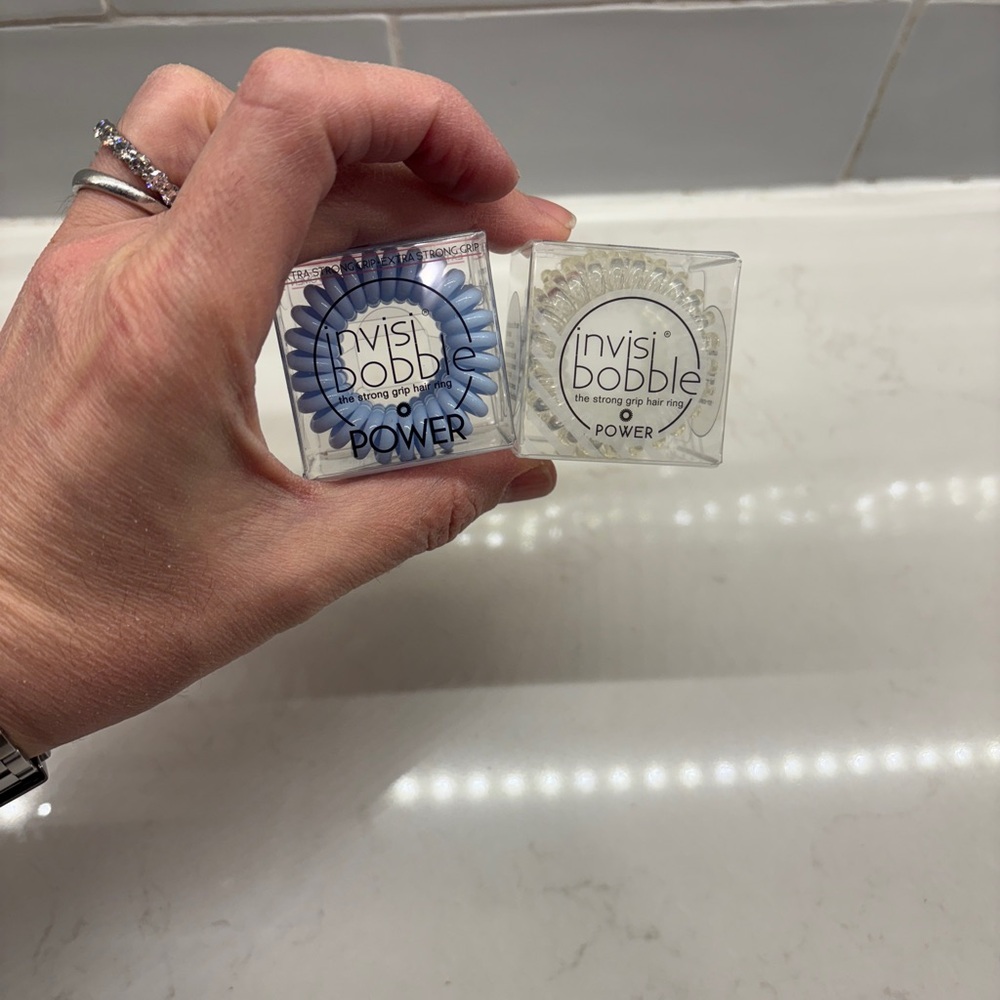 invisibobble Power Spiral Hair Ties (6 total) - 3 Blue & 3 Clear